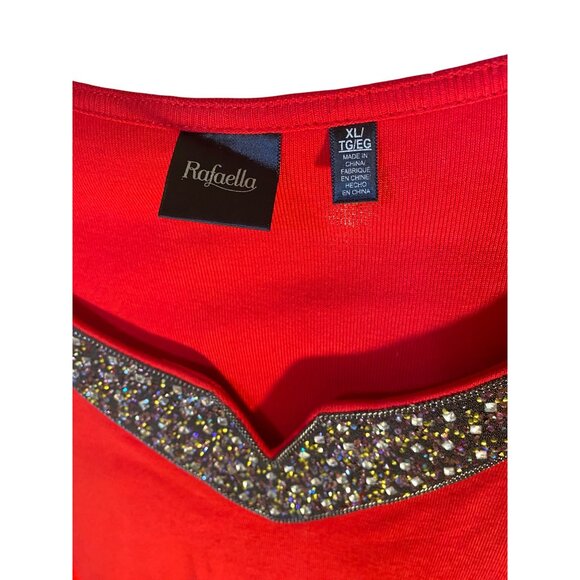 Red Rafaella XL Beaded V-Neck Long-Sleeve Top - Picture 5 of 6
